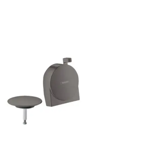 Hansgrohe Wandbefüllung und Ablaufgarnitur in Brushed Black Chrome. Die Abdeckung und der Mechanismus sind in schlichtem Design gehalten.